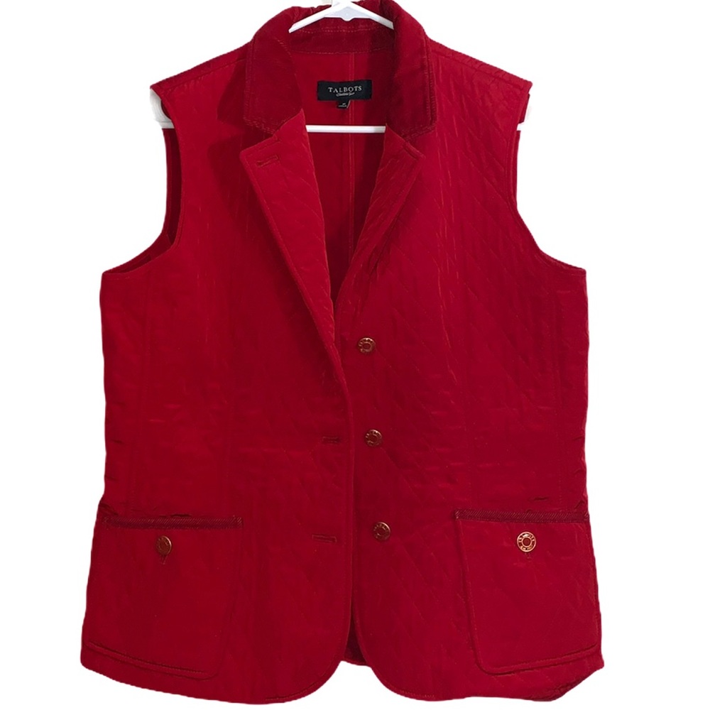 Talbots Diamond Quilted Vest w/ Corduroy Details